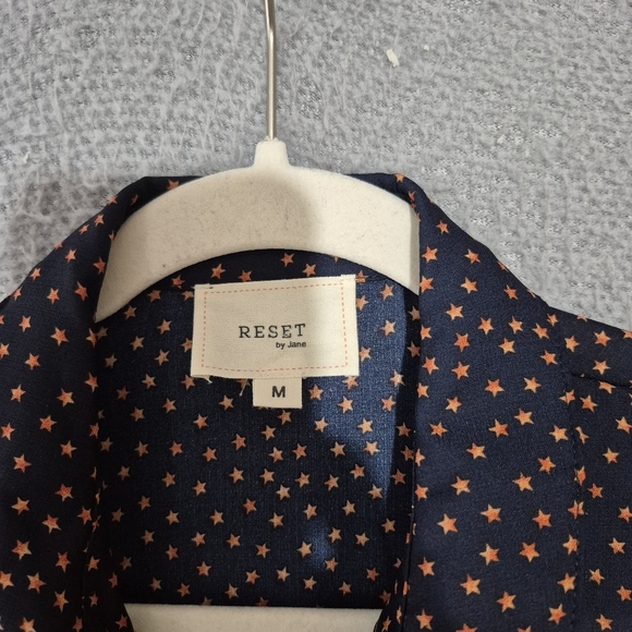 Reset By Jane Women's Button Down Collared Long Sleeves Tie Waist Star Dress M - Picture 3 of 6